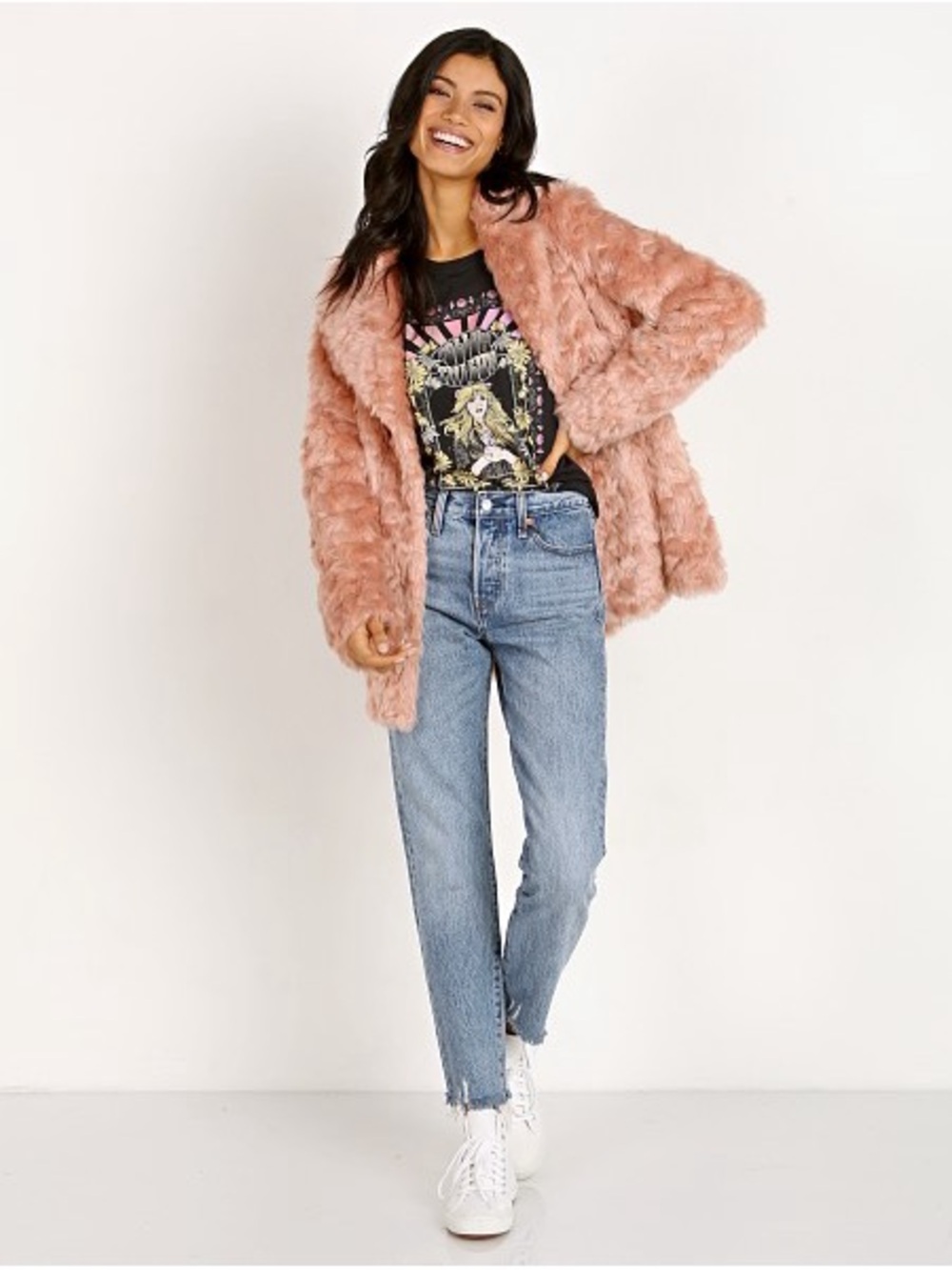 Show Me Your Mumu Park Avenue Pink Faux Fur Coat- size Large
